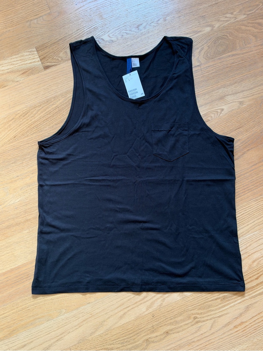 H&M Black 100% Cotton Men Scoop Neck Sleeveless Top, Size L, New with Tags